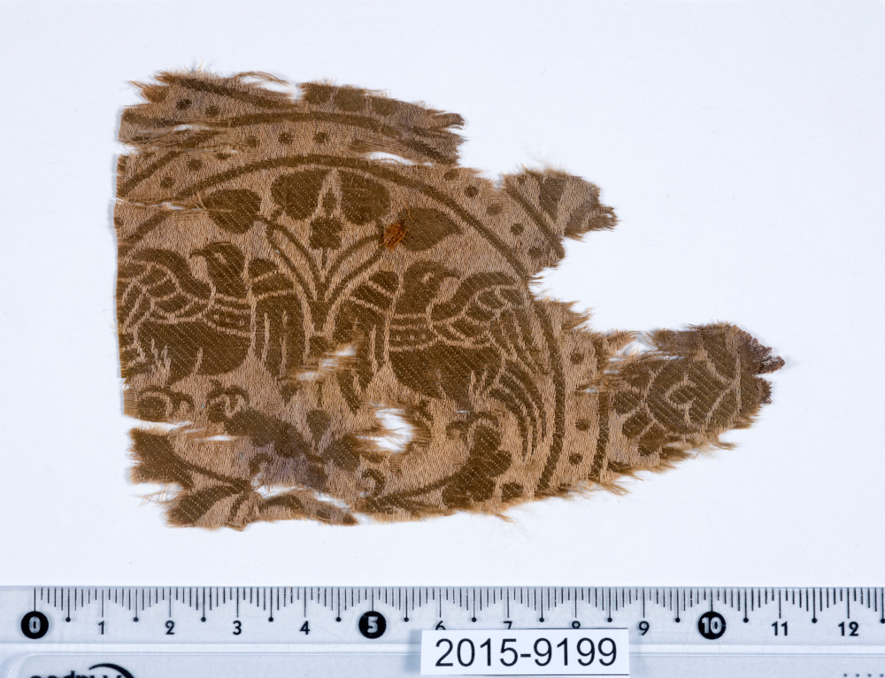 Silk textile in compound weave, Nessana. Photo by Clara Amit and Tzila Sagiv, courtesy of the Israel Antiquities authority
