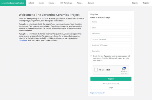 LCP website, registration page.