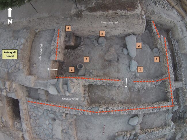Presumed cultic space at the northern end of the Stratum A2 administrative-industrial complex. The larger unit is to the north and a narrower space to the south.These units are not yet fully excavated. Photography by Robert Mullins
