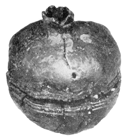 Pomegranate-shaped wooden box from Tomb B35 at Jericho (1700-1650 BCE).