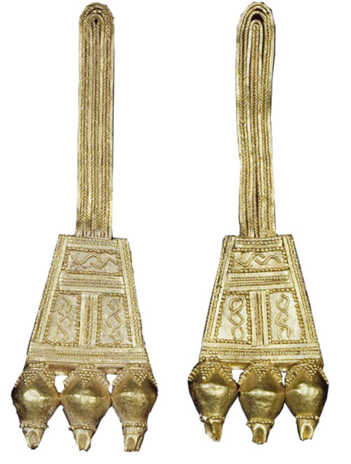 Golden earrings from the tomb of the Rich Lady of Areiopagus, Athens, (mid-8th century BCE).