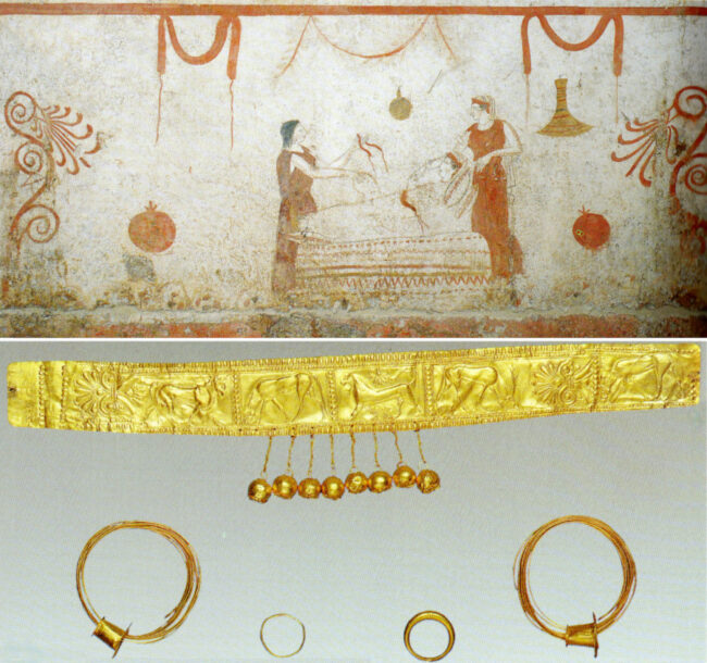 From the top: Paestum (SA), Tomb 87 of Spina Gaudo (4th century BC); Braida del Vaglio (PZ), jewels from Tomb 102 (6th century BCE).