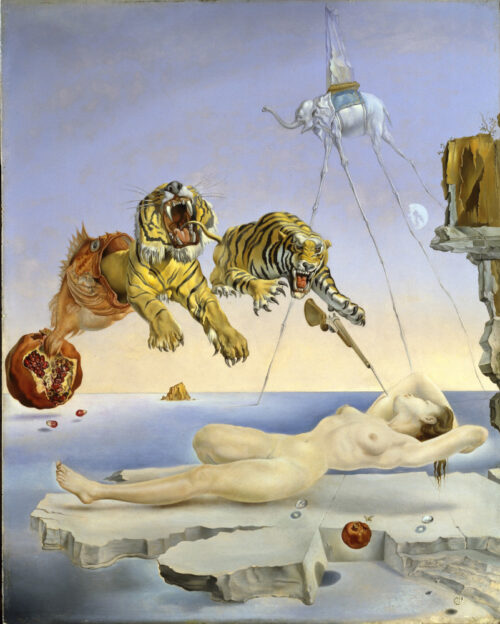 Madrid, Museo Nacional Thyssen-Bornemisza. Salvador Dalí “Dream caused by the flight of a bee around a pomegranate one second before awakening”, 1944, oil on wood panel. ©Salvador Dalí, Fundación Gala-Salvador Dalí / VEGAP, Madrid