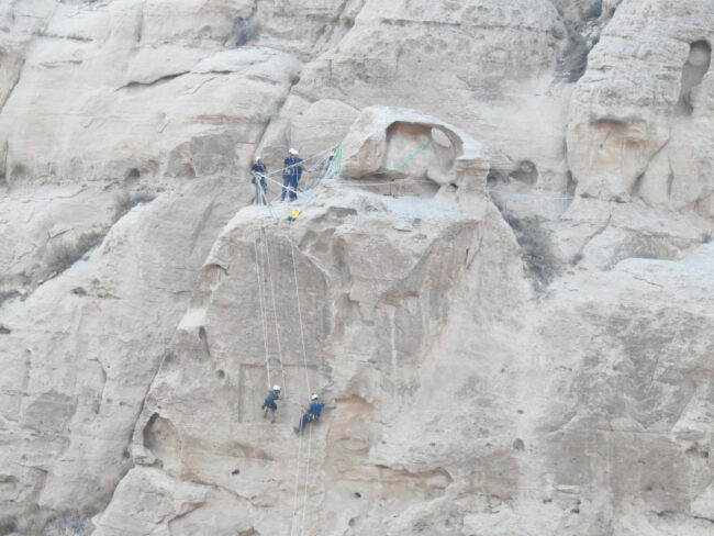 Studying the Nabonidus inscription at Sela, October 2018.