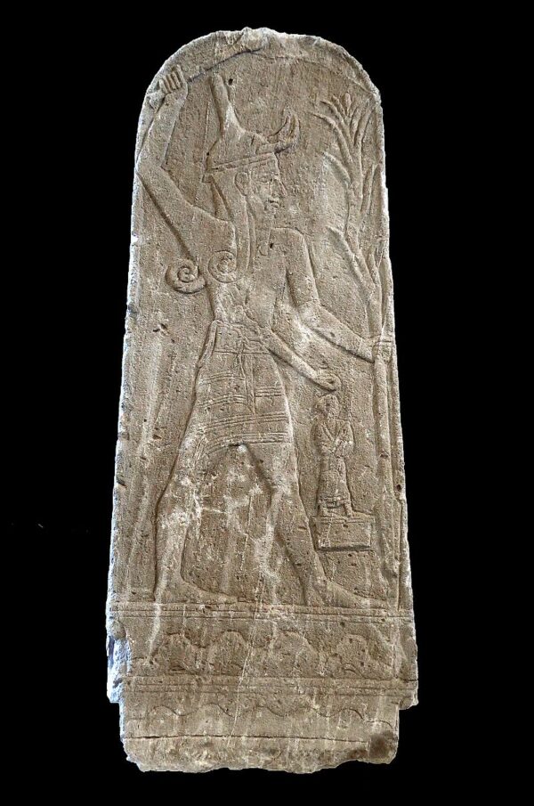 Baal-Stele (“Baal au foudre”), 14th/13th century, Louvre, AO 15775, licensable CC BY 3.0 https://commons.wikimedia.org/wiki/File:P1050759_Louvre_st%C3%A8le_du_Baal_au_foudre_rwk.JPG