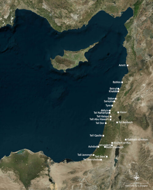 Map of the Iron Age Levant with the position of sites where clay masks have been found (by A. Orsingher).