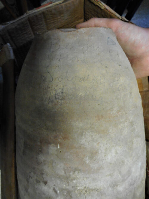 The pencil writing identifying the object (image enhanced). Image courtesy of Joan Taylor.