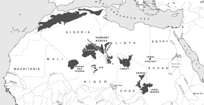 North Africa and main centres of rock art (grey areas). Courtesy of the Author.