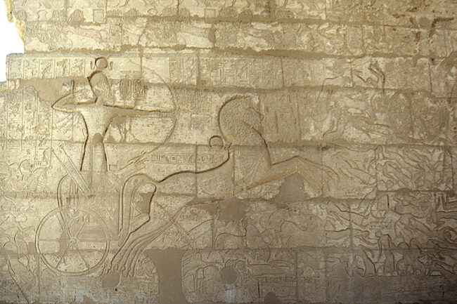 Ramesses in battle at Qadesh, Ramesseum, Egypt. Photo by Olaf Tausch, CC by-SA 3.0.