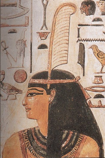 The Egyptian goddess Maat. The feather in her headband is the hieroglyph for the word maat. Public Domain via Wikimedia.