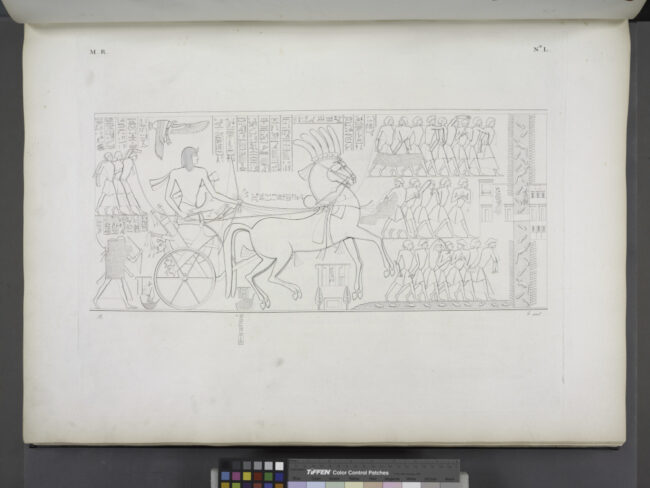 Seti returning to Egypt with captured bedouin prisoners, Karnak. NYPL Catalog ID: b14291206, Image number 425715.