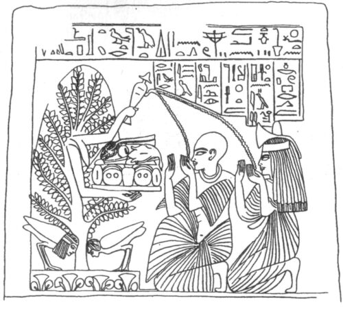 Arms and breast emerging from a sycamore tree pouring water. Limestone stela dating to the 19th Dynasty. Image courtesy of the author.