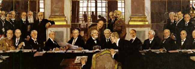 The Signing of Peace in the Hall of Mirrors, Versailles 1919, by William Orpen.