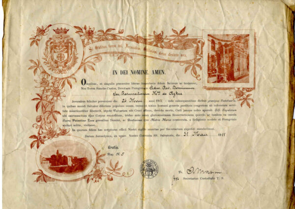 Pilgrim's Certificate 1911. Image courtesy of the authors.