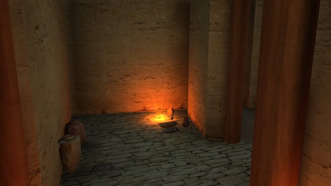 3-D reconstruction of Lachish Area S, Level III house with lighting. Image by Tim Frank.