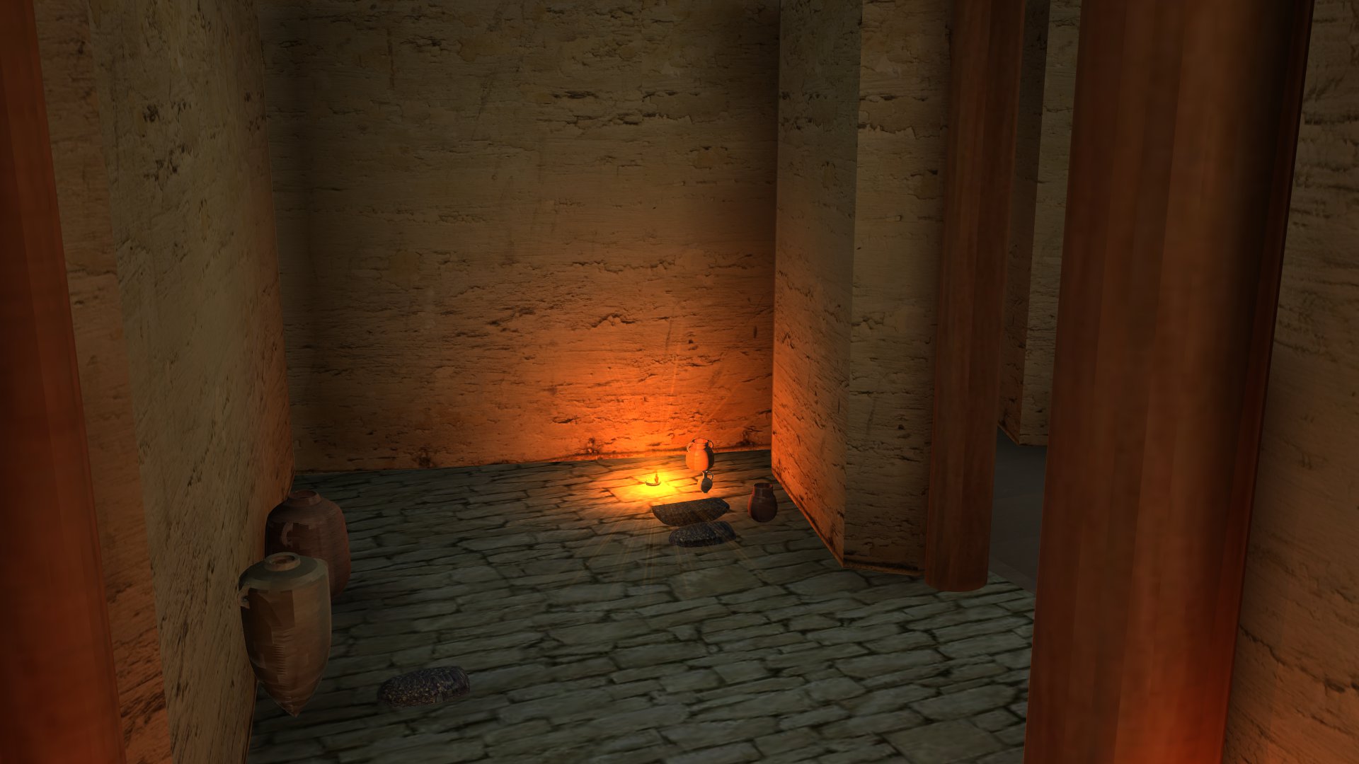 3-D reconstruction of Lachish Area S, Level III house with lighting. Image by Tim Frank.