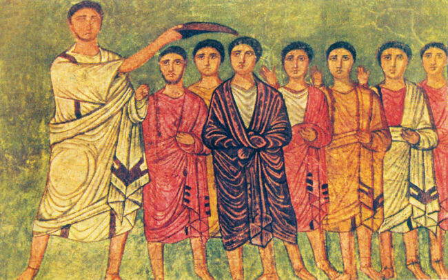 David anointed king by Samuel, Dura Europos Synagogue. Public Domain.