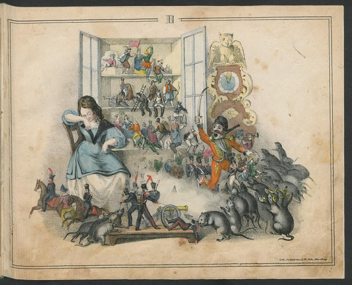 Nineteenth-century toys coming to life. Carl Geissler, illustration for E.T.A. Hoffmann’s Nussknacker und Mausekönig (1840).