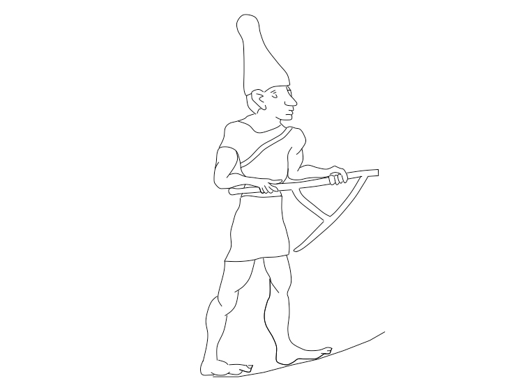 King Scorpion with the White Crown of Egypt preparing to breach an irrigation dyke. Drawing courtesy of the author.