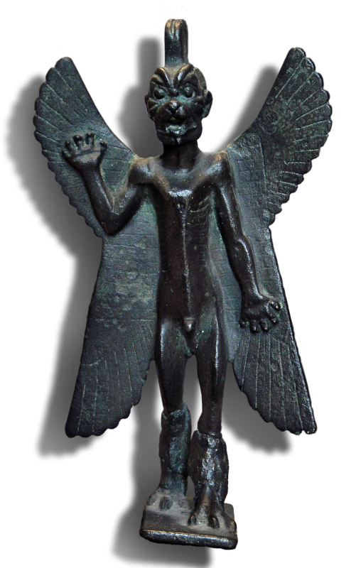 Protective of the demon Pazuzu who frightens the evil demon Lamashtu who threatens childbirth, ca. 8th century BCE. Image by PHGCOM, CC BY-SA 3.0, via Wikimedia.