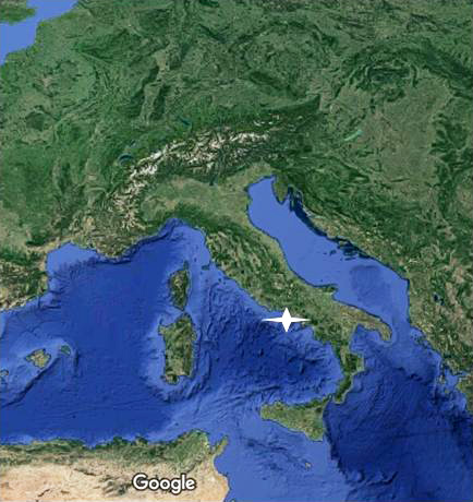 Map showing the location of Herculaneum. Google Earth.