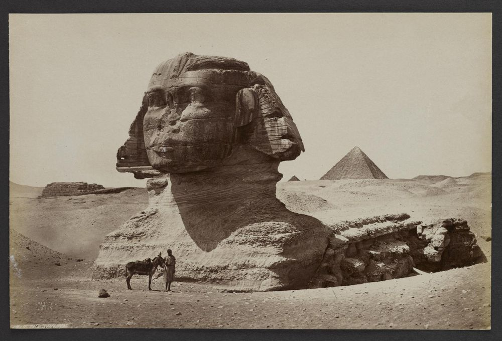 The Sphinx, with its nose effaced. Photo by Frank Mason Good, 1871/72. Bertrand and Paola Lazard Holy Land Collection. Public Domain, courtesy of the Lenkin Family Collection of Photography, University of Pennsylvania.