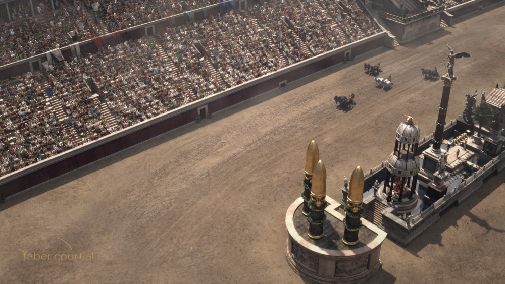 Visualization of the opening procession in the Circus Maximus during the Roman imperial period for the documentary film “The Greatest Race: Rome’s Chariot Superstar.” Image © Faber Courtial / Lion TV, Smithsonian Channel, Channel 4, ZDF, ARTE.