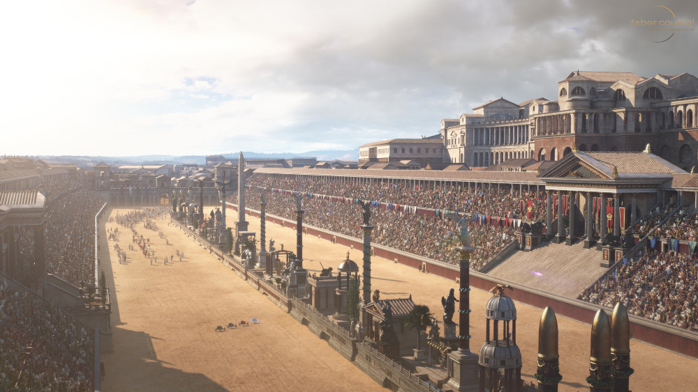 Visualization of the opening procession in the Circus Maximus during the Roman imperial period for the documentary film “The Greatest Race: Rome’s Chariot Superstar.” Image © Faber Courtial / Lion TV, Smithsonian Channel, Channel 4, ZDF, ARTE.