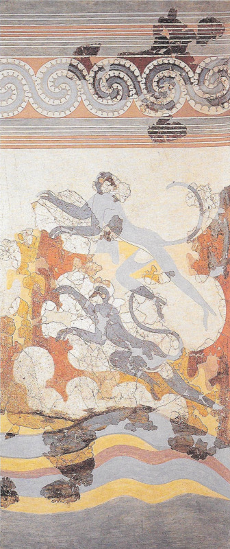 Monkeys Fresco on the west wall of Room 6 of Building Complex Beta at Akrotiri, Thera. Image granted from the photo archive of Thera Akrotiri Excavations.