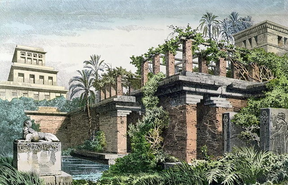 The Hanging Gardens of Babylon, painting by Ferdinand Knab (1834-1902). Public domain.