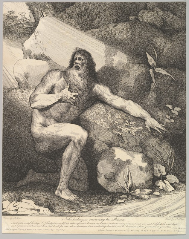 Nebuchadnezzar Recovering His Reason, Robert Blyth, 1782. Public domain.