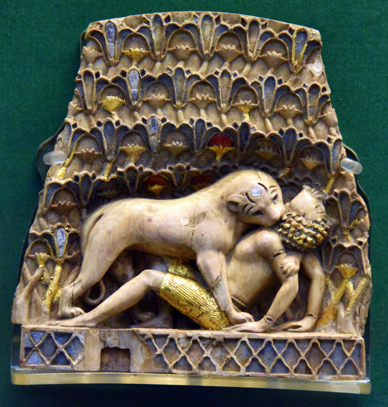 A lioness devouring a young African male, one of the masterpieces of the so-called “Nimrud Ivories”, 9th-7th century BCE. On display at the British Museum in London. A similar, almost identical piece was looted from the Iraq Museum in Baghdad after the fall of Saddam regime in April 2003 and was never retrieved. Photo courtesy of the author.