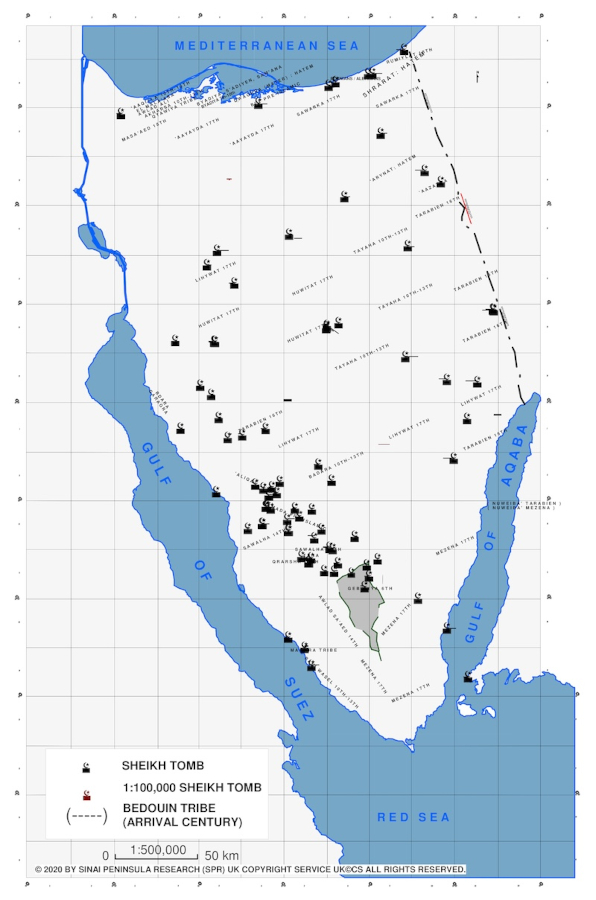 Map 4: tribal territories and Bedouin shrines (Sheikh Tombs).