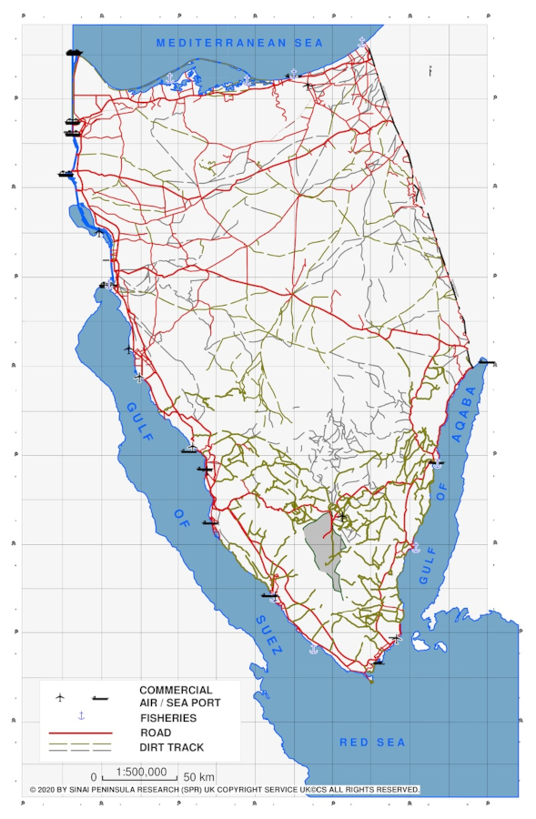 Map 5: road and dirt tracks network and air/sea ports.