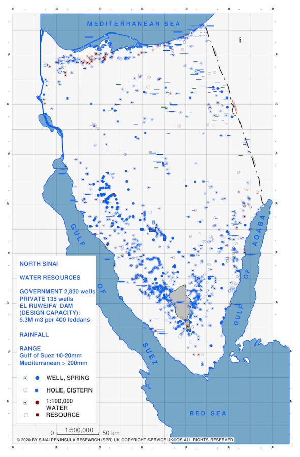 Map 6: water resources (wells & springs) and rainfall belts.