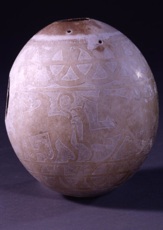 Ostrich egg painted with four sphinxes. Found in Italy. British Museum 18,500,227.50. Photo © The Trustees of the British Museum (CC BY-NC-SA 4.0).