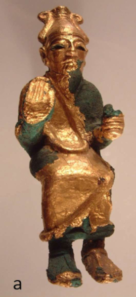 Bronze statuette with gold foil from Ugarit likely representing the god 'Ilu. Image courtesy of the author.