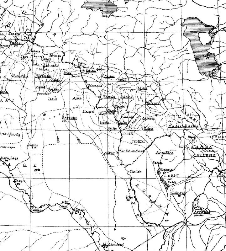 Map of Assyria in the early Neo-Assyrian period, detail. (Source: E. Forrer, Die Provinzteilung des assyrischen Reiches, 1920)