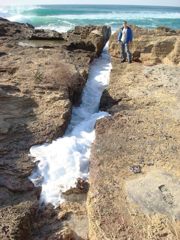 Feeding channel passing water to a sea-water well by using wave energy (looking west) (Image by Ehud Galili)