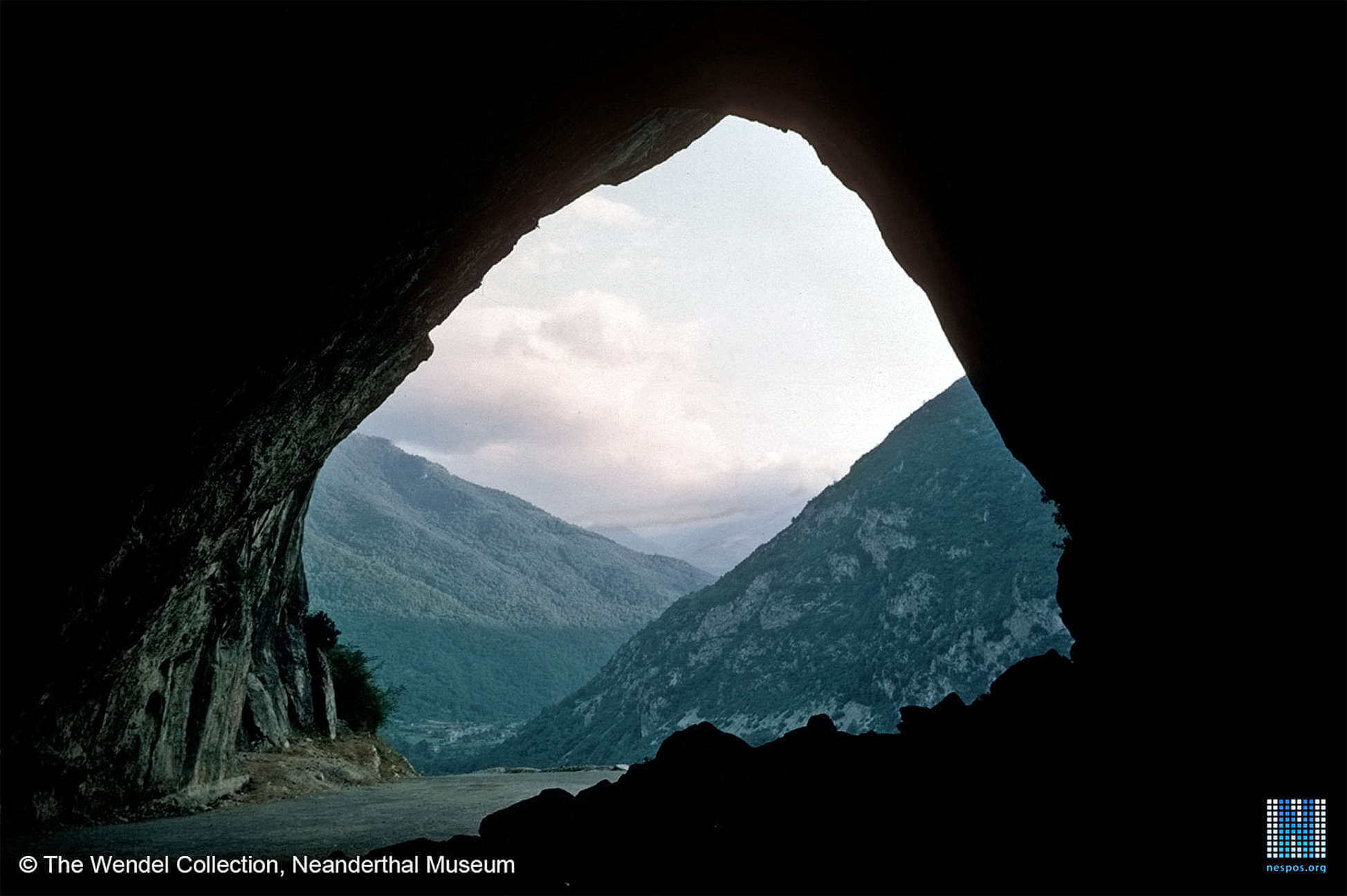 The view from inside the cave circa 1970s. Photo: Heinrich Wendel, © The Wendel Collection, Neanderthal Museum.