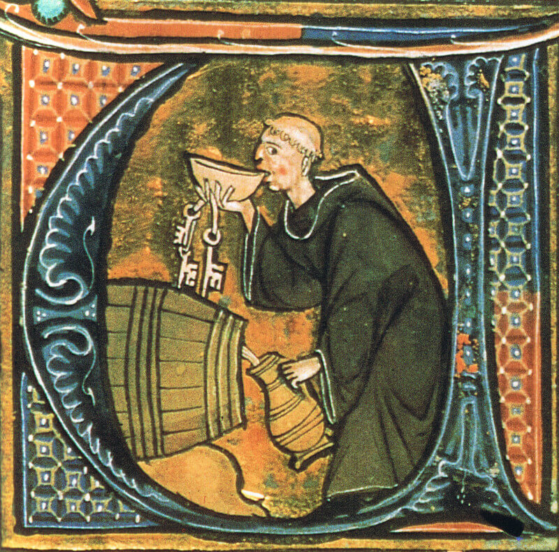 An abbey cellarer testing his wine (courtesy of British Library MS Sloane 2435, fol. 44v).