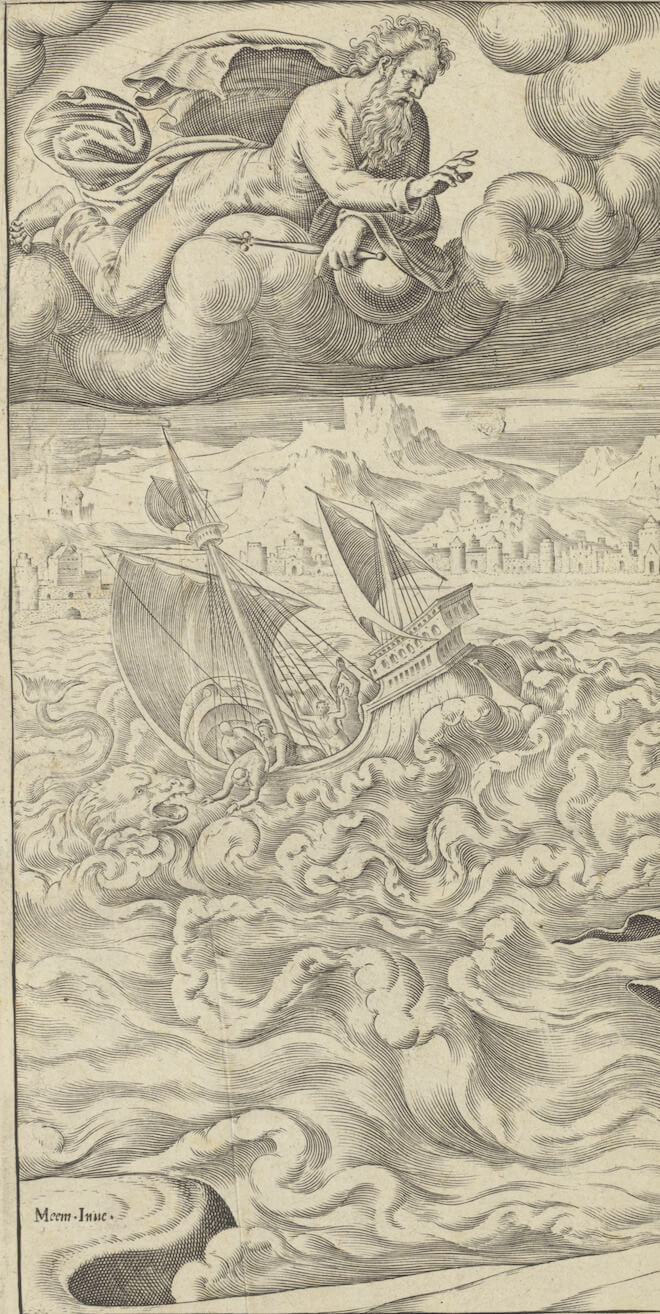 Maarten van Heemskerck, Jonah Fleeing from the Presence of the Lord to Joppa. 1566 (detail). Public Domain.