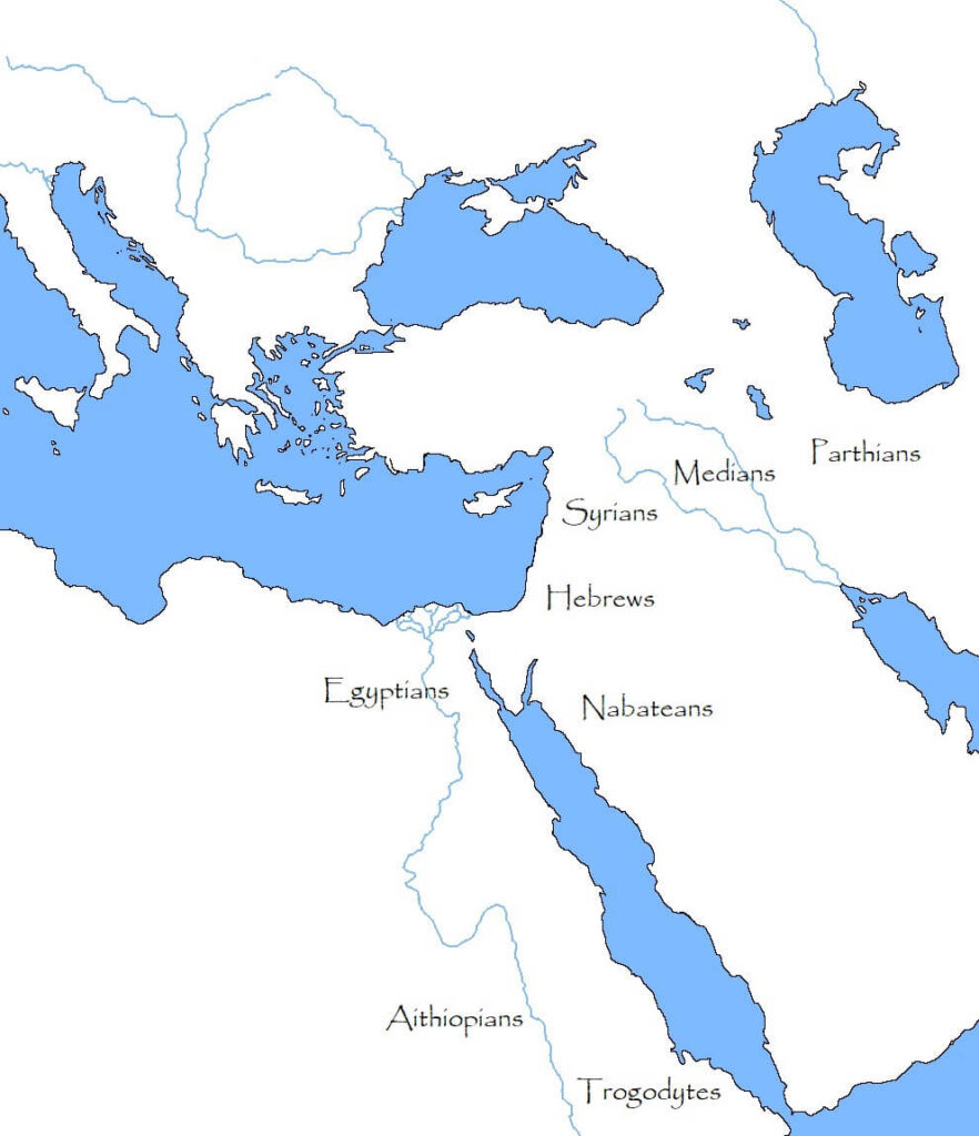 Map showing the approximate geographical distribution of the peoples whose languages Cleopatra was said to have spoken (R. Strootman).