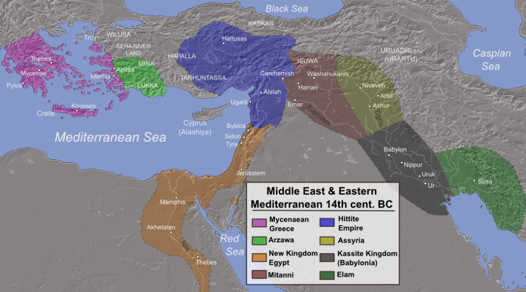 Near East Kingdoms in the Late Bronze Age. Wikimedia Commons / Alexikousa (CC BY-SA 3.0 DEED)