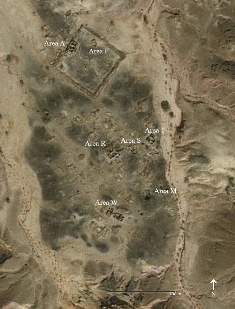 Aerial view of Khirbat an-Nahas, the administrative center of Faynan, showing excavated areas (image: J.M. Tebes)