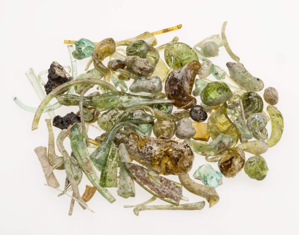 Waste from glassblowing found at Jalame, Israel, made between 350 and 400 CE. (L.128.1.2018-643, lent by the Israel Antiquities Authority.) Image courtesy of The Corning Museum of Glass, Corning, New York.