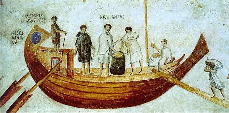 The Roman ship Isis Geminiana depicted in a fresco from the 1st century CE. Vatican Museums. (Photo by the author)