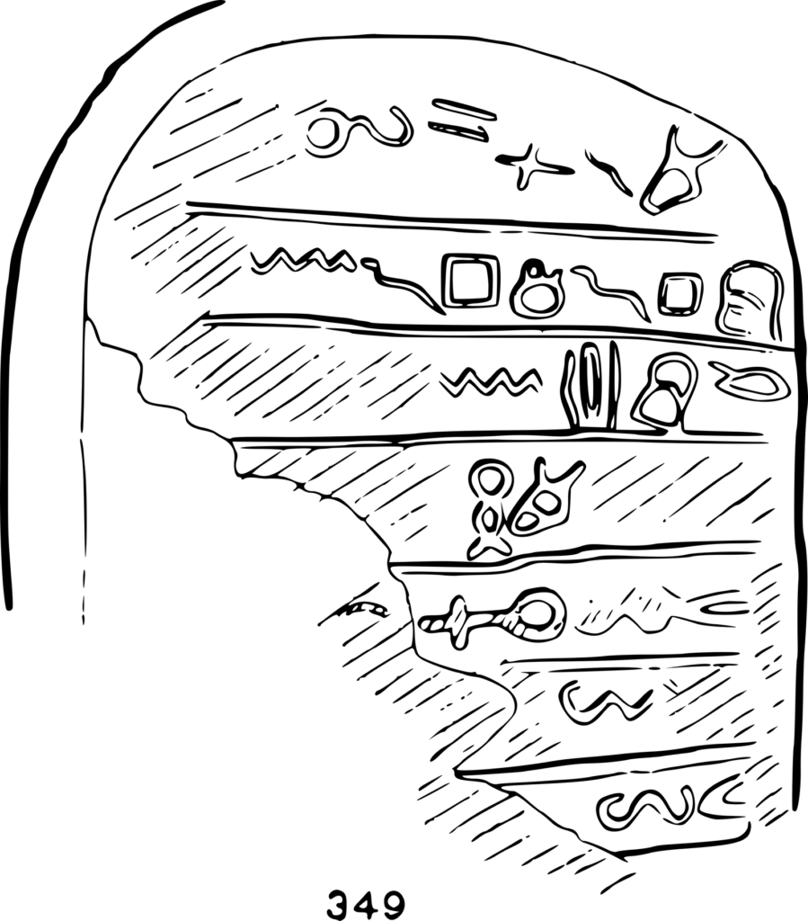 One of the so-called “Proto-Sinaitic” texts from the mines at Serabit el-Khadem (No. 349). While the symbols are reminiscent of Egyptian hieroglyphs, the text would be quite unreadable to Egyptians and encodes a Semitic tongue. (Gardiner and Peet 1917, pl. 83).