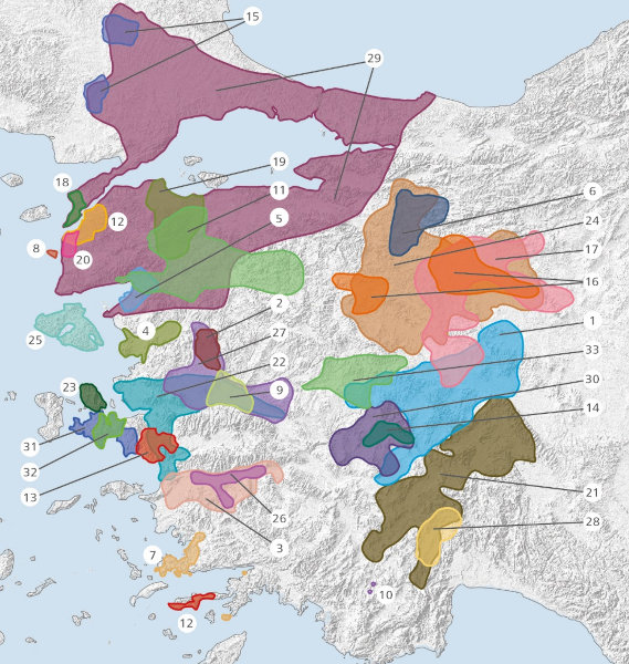 Areas in western Turkey that have thus far been covered by archaeological surveys.