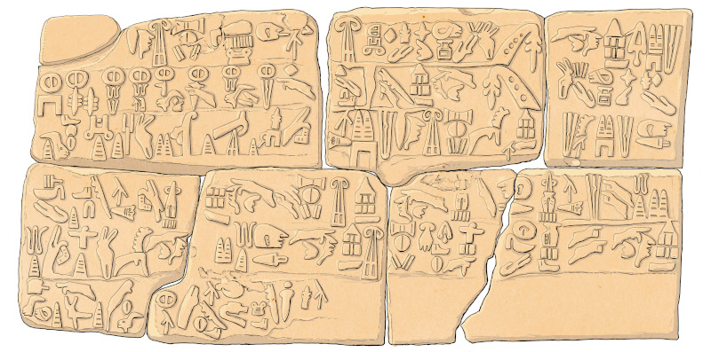 Luwian hieroglyphic inscription (4 m wide) from reign of King Šuppiluliuma indicating that the Lukka in southwest Anatolia were causing trouble (after J. David Hawkins 1995).